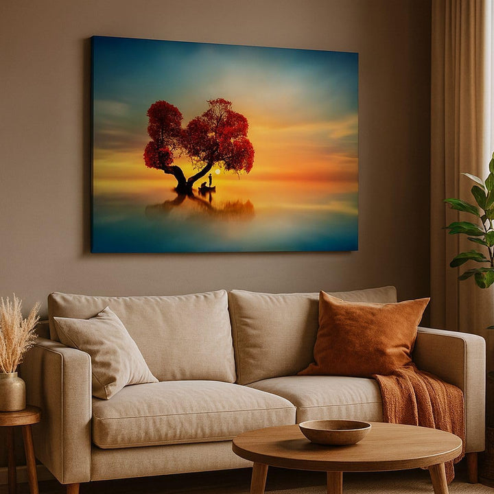 Bilder auf Leinwand 100x70cm Leinwandbild mit Rahmen See Natur Nacht Gross Wanddeko Bild Schlafzimme