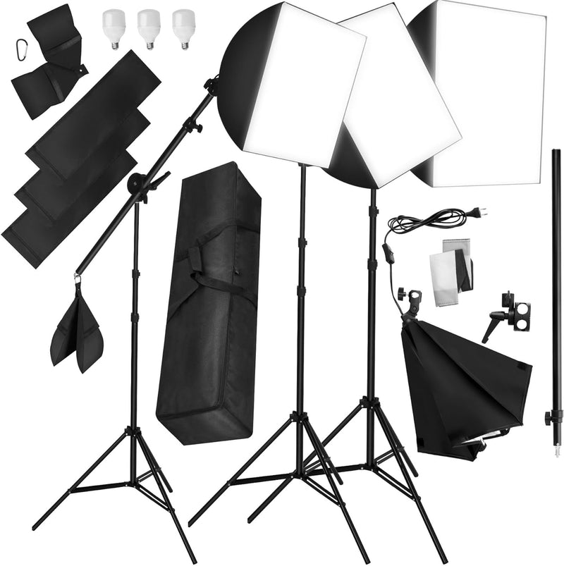 TecTake 800106 Profi Fotostudio Set inkl. Leuchtmittel Softbox, Stativ + Tasche - Diverse Modelle -