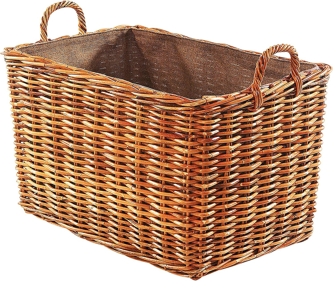 Holztrage Holzkorb für Kaminholz - Rattan Lacak mit abnehmbarem Leinenstoff