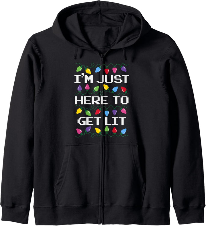 Trendy Christmas I'm Just Here To Get Lit Christmas Lights Kapuzenjacke