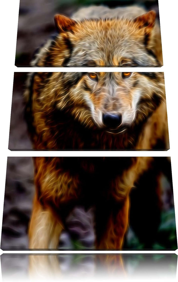 scheuer Wolf Spezial 3-Teiler Leinwandbild 120x80 Bild auf Leinwand, XXL riesige Bilder fertig gerah