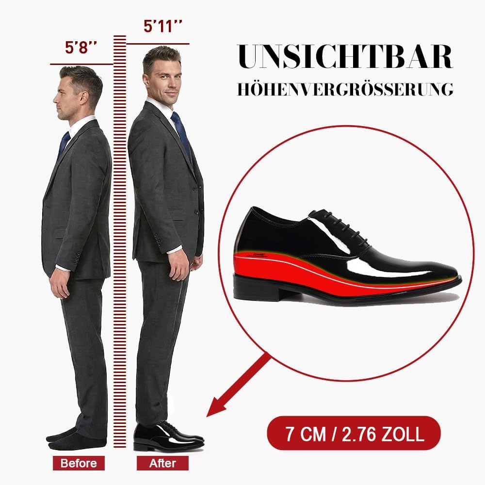CHAMARIPA Elevator Schuhe Herren | Business Lederschuhe mit Unsichtbarer Erhöhung | Bis zu 9cm Höhen