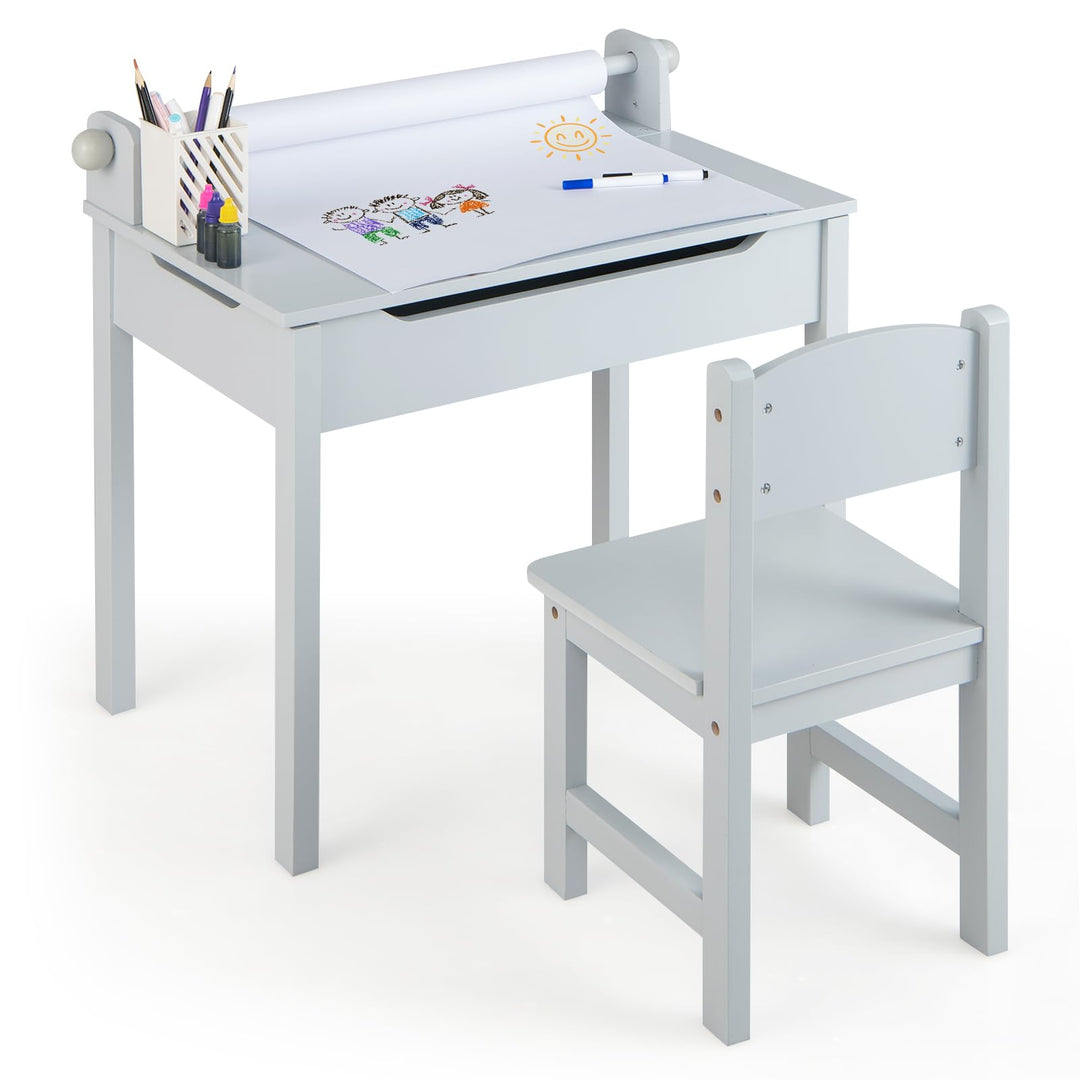 DREAMADE Schreibtisch Kinder mit Stuhl, Schülerschreibtisch aus Holz, Jugendschreibtisch, Kindertisc