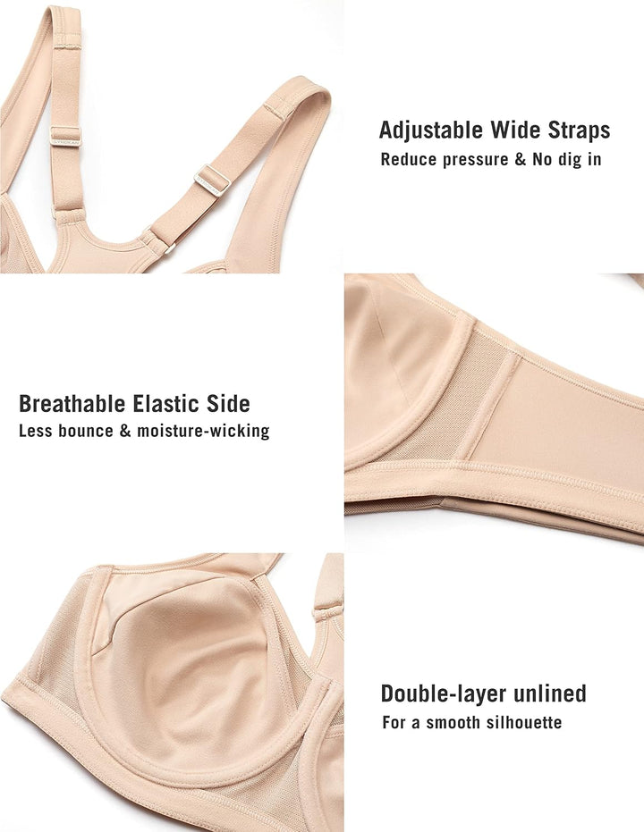 SYROKAN Damen Doppellagiger Sport BH - ohne Bügel,gepolsterte Cups,Ringerrücken 70E Beige, 70E Beige