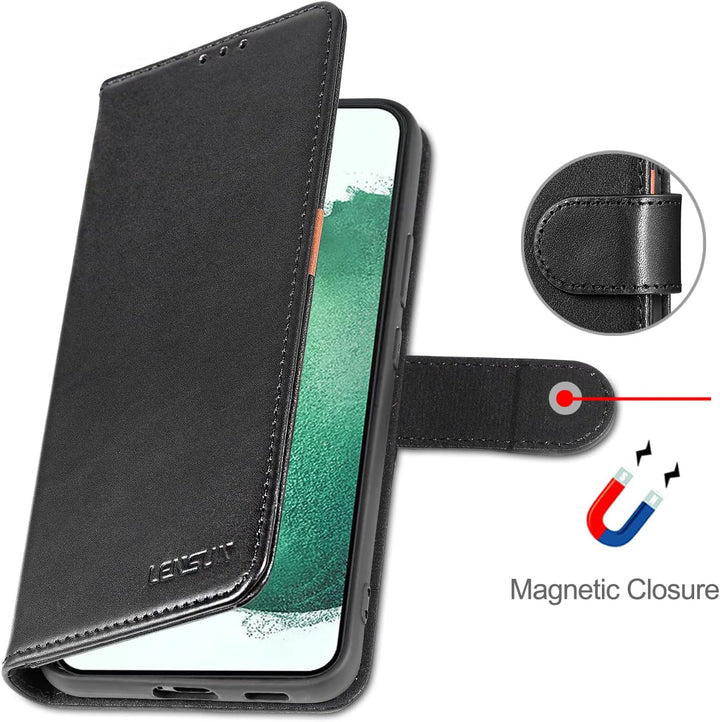 LENSUN Echtleder Hülle für Samsung Galaxy S22 Plus, Handyhülle [Echtes Leder][Magnetverschluss][RFID