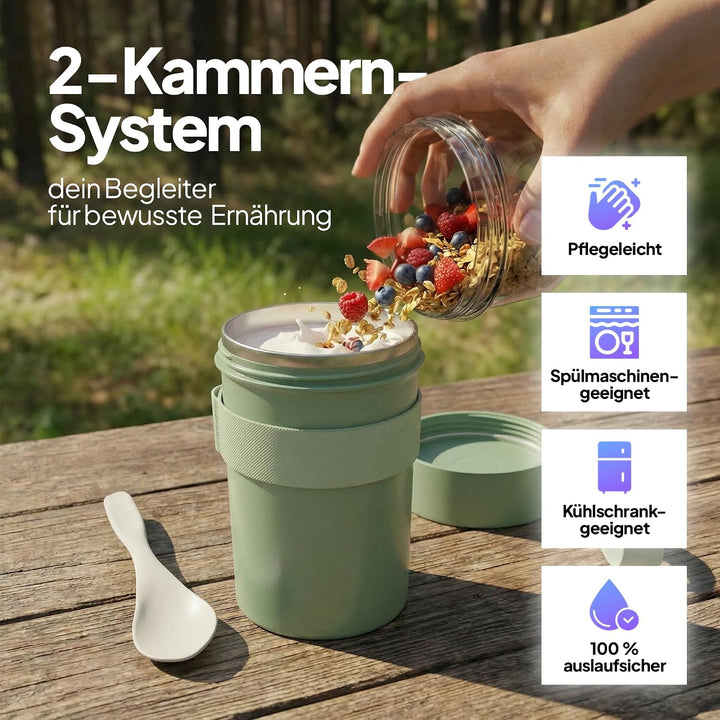 Müslibecher, auslaufsicherer Joghurtbecher to go mit Löffel, für Müsli, Joghurt, Frühstücksbecher au