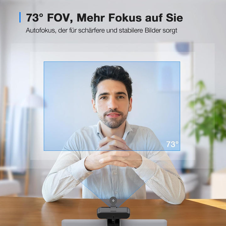EMEET C960 4K Kit Webcam, UHD Webcam mit Objektivabdeckung & Dual Mikrofon, TOF Autofokus, 66 ° Stre
