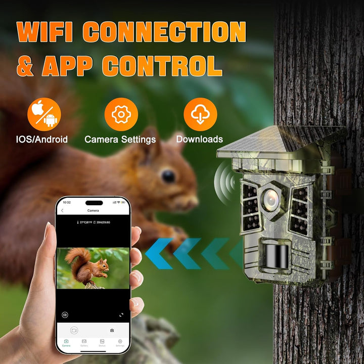 Coolifepro Wildkamera mit Handyübertragung App, 48MP 30FPS Solar WLAN Wildkamera, Wildtierkamera Ein