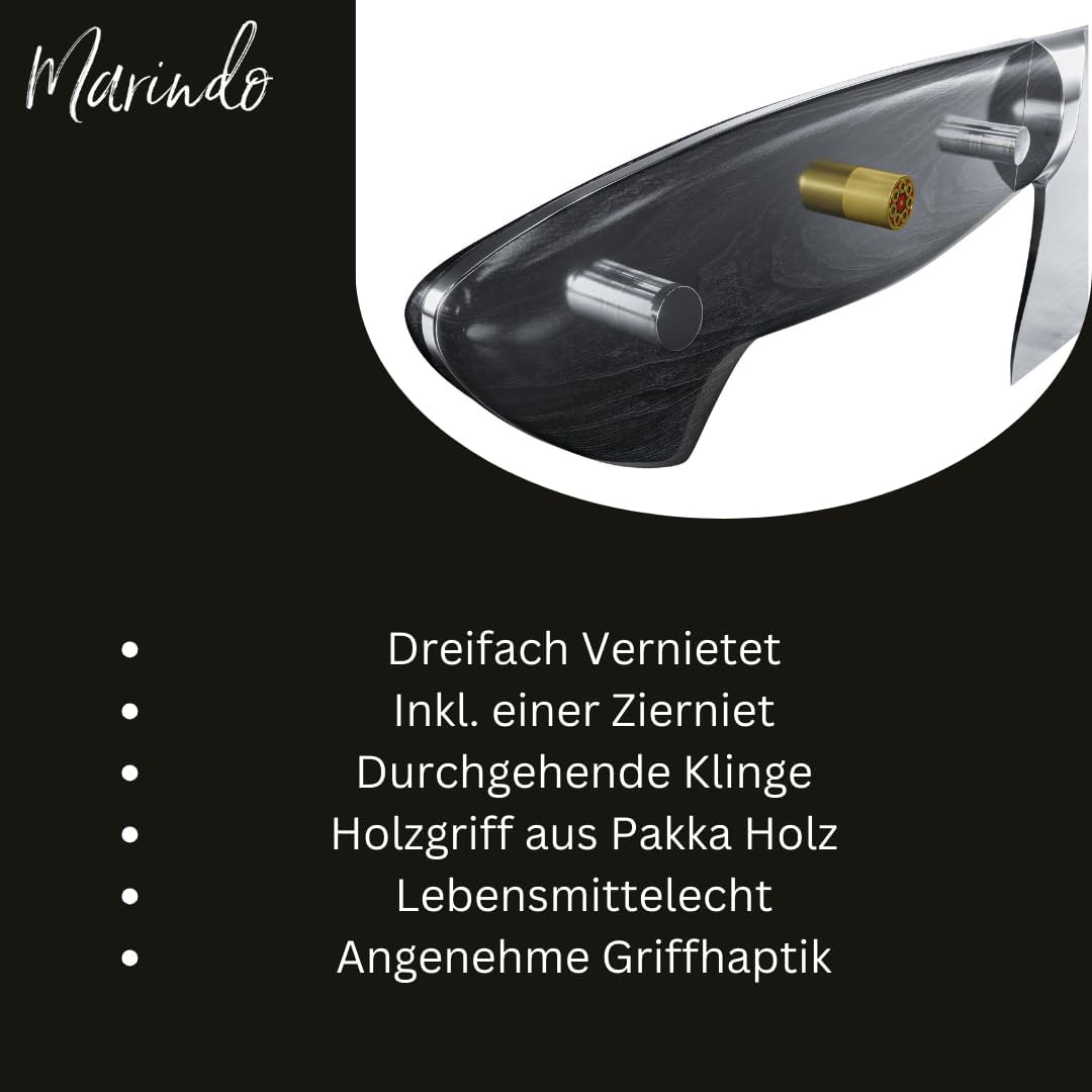 Marindo Chinesisches Kochmesser Edelstahl | 18cm Klingenlänge | Küchenbeil mit dreifach genietetem H