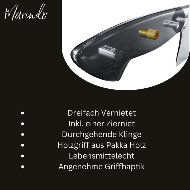 Marindo Chinesisches Kochmesser Edelstahl | 18cm Klingenlänge | Küchenbeil mit dreifach genietetem H