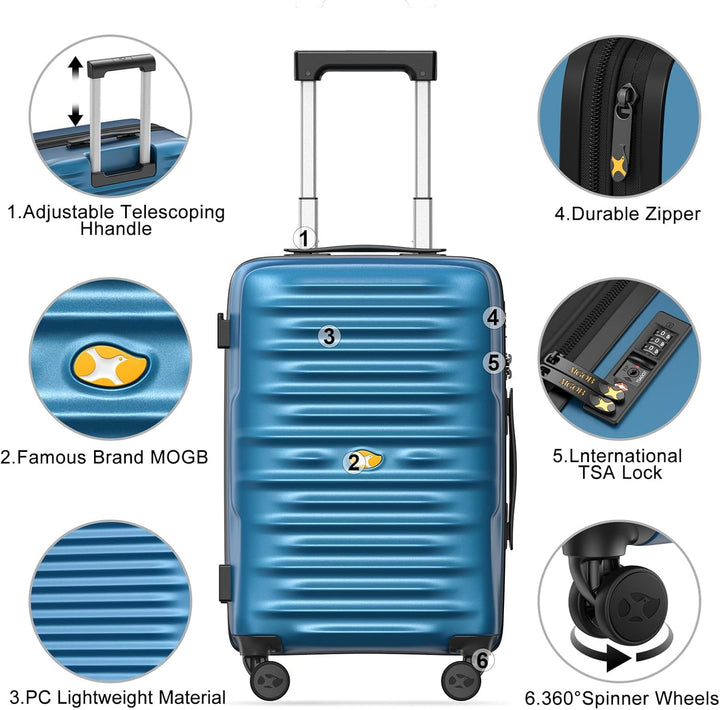 MGOB Koffer Mittelgross Hartschalen Trolley Polycarbonat Leicht Reisekoffer mit TSA-Schloss, 66x44x2