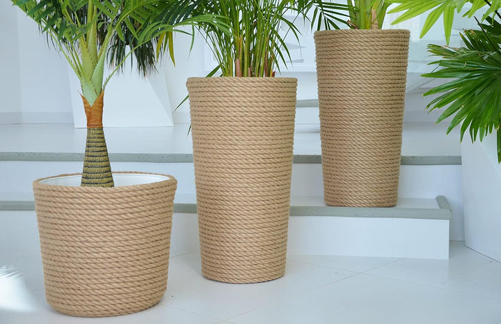 KORAD Pflanzentopf/Übertopf 41 hoch Stil Boho EKO Natural, geflochtene Juteschnur, Graskorb, Jute, E