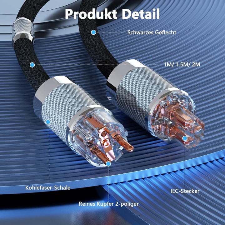 Audiophile HiFi-Netzkabel,HiFi Stromkabel 10AWG EU-Netzkabel 125V/15A für Lautsprecher,Subwoofer, Pl