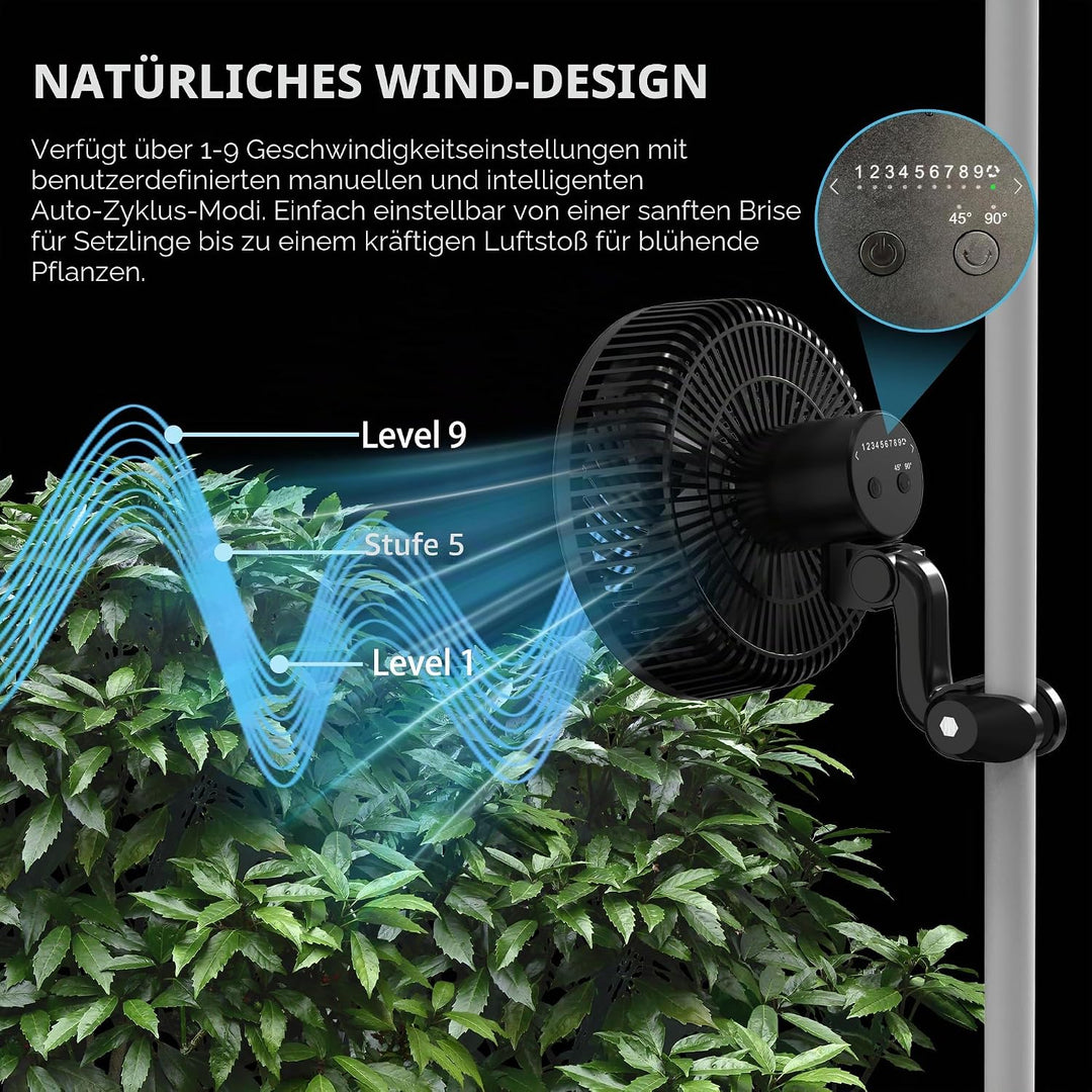 Aygrochy 9W Grow Ventilator mit Clip, EC-Motoren Grow lüfter mit 10-Geschwindigkeiten, IP-44 Schutza