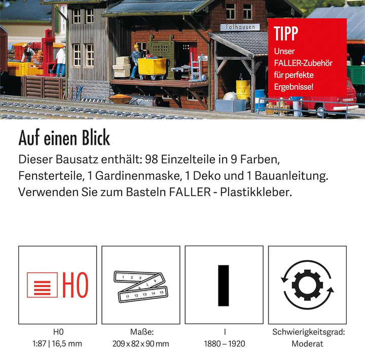 FALLER Güterbahnhof Modellbausatz mit 98 Einzelteilen 209 x 82 x 90 mm I Modelleisenbahn Zubehör H0