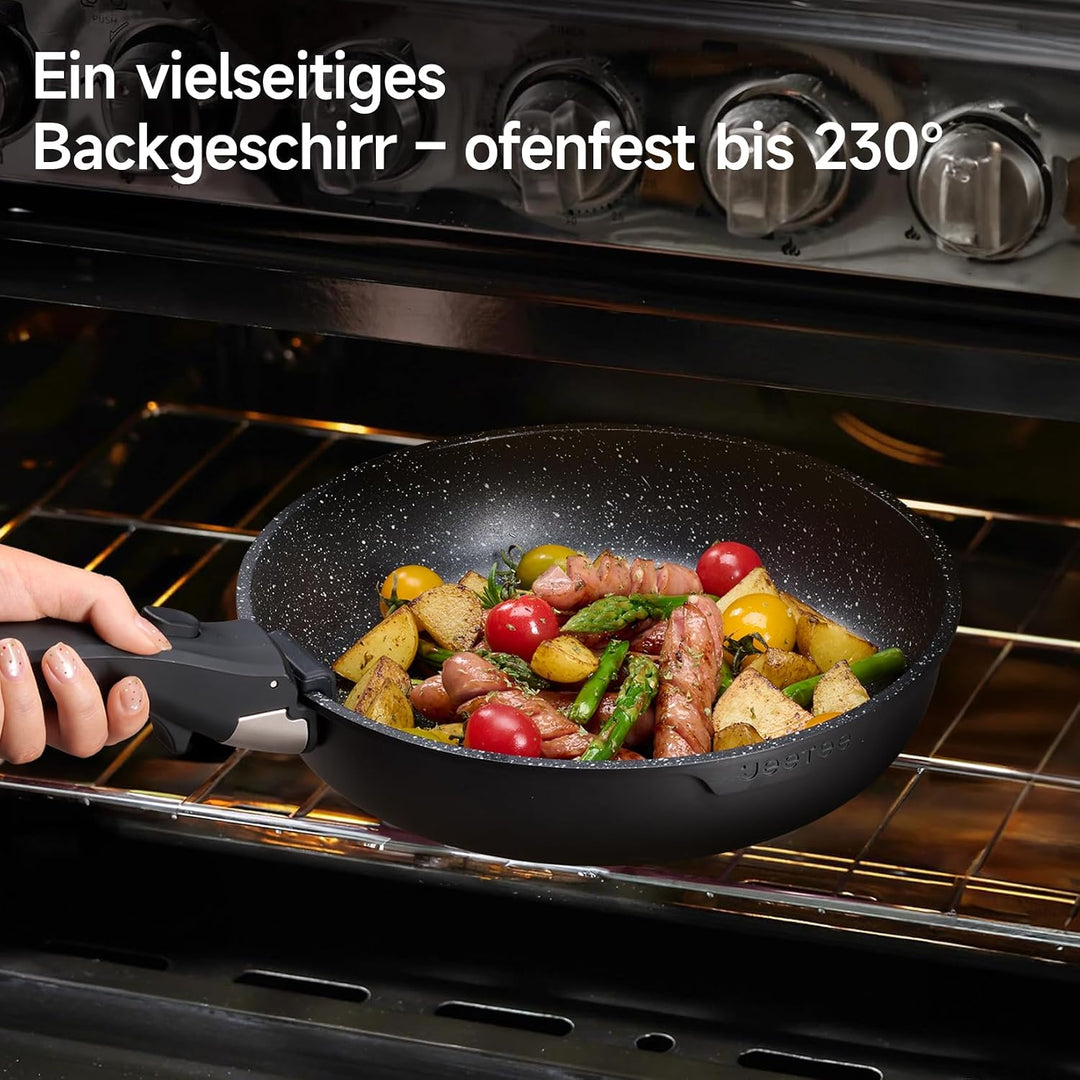 JEETEE Topf und Pfannensets mit abnehmbarem Griff 17-Teilig, Antihaft Pfanneset, Topfset Induktion,