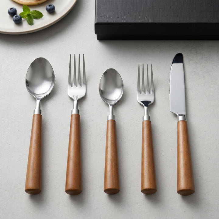 5er Set Skandinavisches Besteckset Akira aus Edelstahl in Natur 22 cm