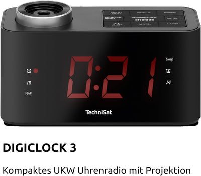 TechniSat DIGICLOCK 3 – UKW Projektionswecker für Schlafzimmer (180° Projektor, Zwei Weckzeiten, Sch