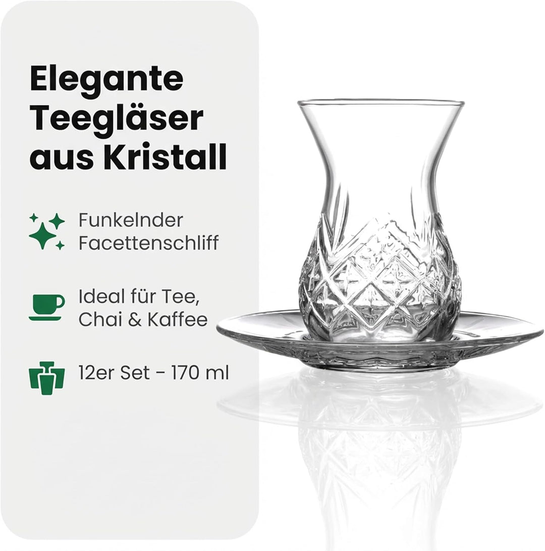 by Pasabahce Timeless Teegläser 170ml, 12er Set, Gläser aus Kristallglas, Facettenschliff, spülmasch
