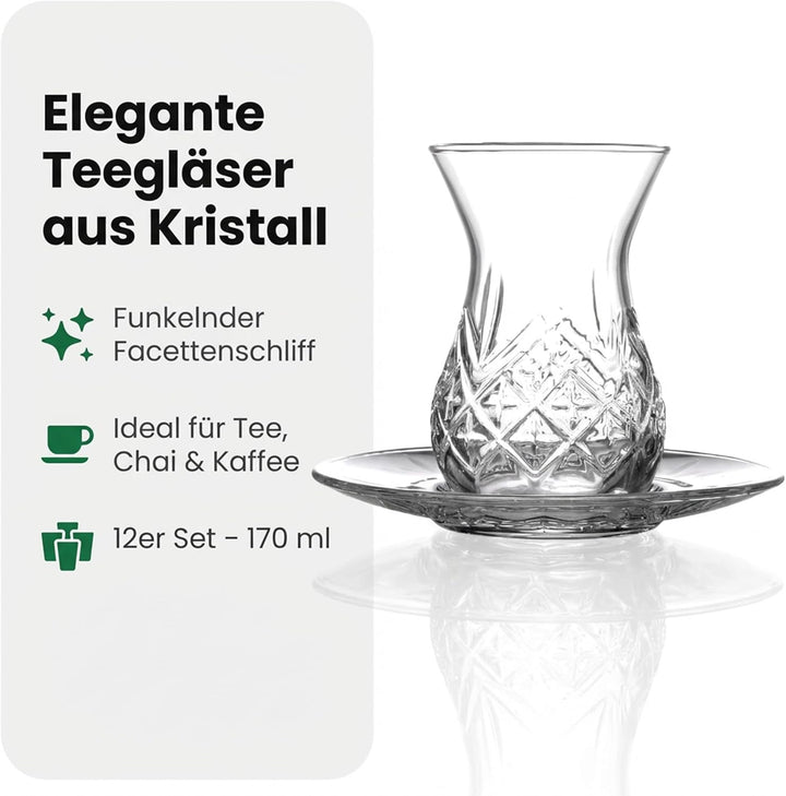 by Pasabahce Timeless Teegläser 170ml, 12er Set, Gläser aus Kristallglas, Facettenschliff, spülmasch