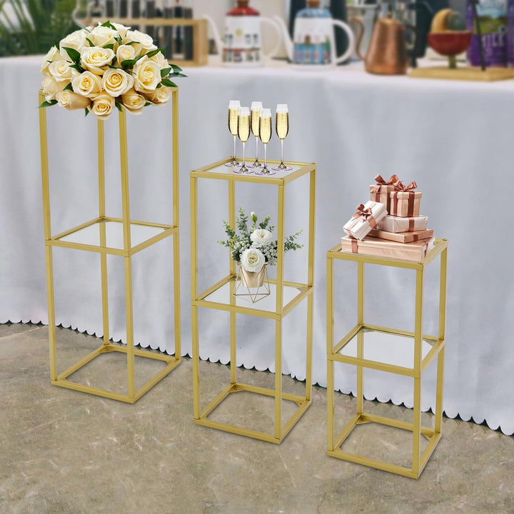 3 Stück Metall Blumenständer geometrisches Display Rack Pflanzenständer Gold Mittelstücke Vasen Stan