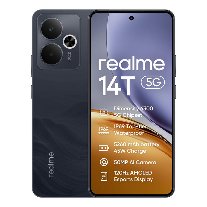 realme 14T 5G Smartphone 8+256GB,Obsidian Black, 6,67 Zoll Bildschirm, 120Hz Display, 5130mAh Akku,