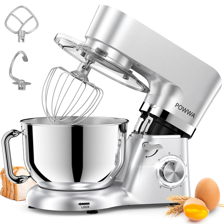 Küchenmaschine, POWWA 6,2 L Rührmaschine Knetmaschine, 6+1 Geschwindigkeit Teigmaschine,1500W Teigkn