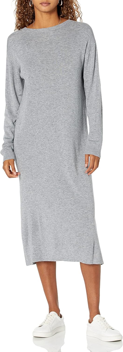 The Drop Damen Suki Rib Midi V-Back Dress Dresses XS Grau Meliert, XS Grau Meliert
