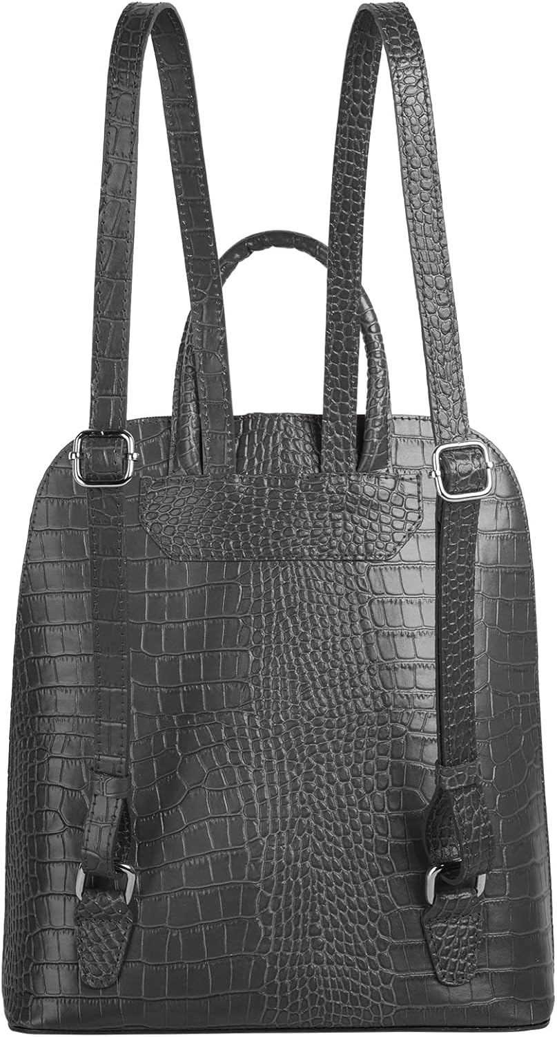 Rucksack Echt Leder Damen | Made in Italy, Smartphonefach, Daypack aus Rindleder, Citybag im Kroko-L