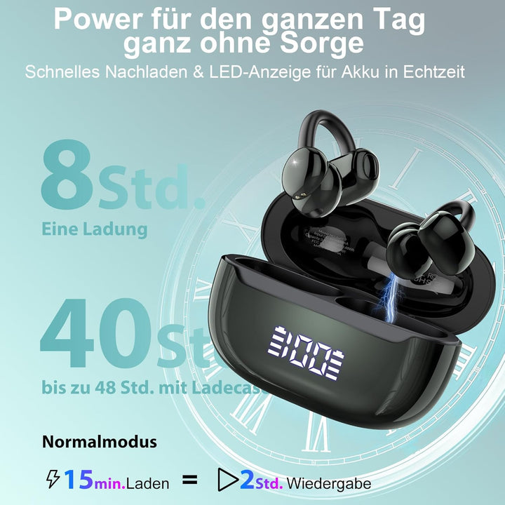 Open Ear Kopfhörer Bluetooth 5.4, Clip On Kopfhörer mit Innovatives Clip-Design, 48Std Spielzeit ohr