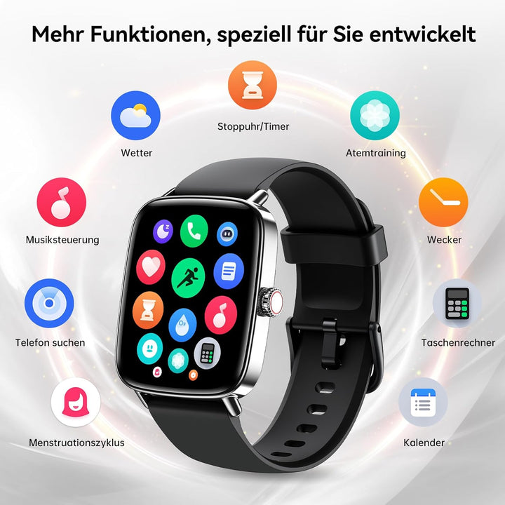 Smartwatch Herren Damen, 1.85" Smart Watch mit Telefonfunktion, Fitnessuhr mit Pulsuhr Schlafmonitor