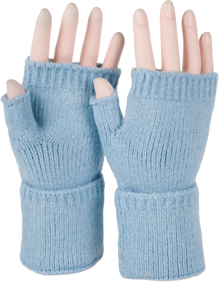 styleBREAKER Damen Fingerlose Strickhandschuhe Elastischer Bund Eisblau, Eisblau