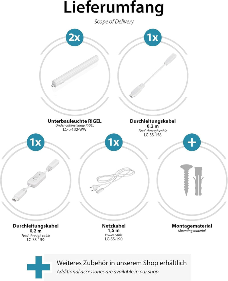 parlat LED Unterbau-Leuchten Rigel, je 31,3cm, mit Schalter, je 397lm, warm-weiss, 2er Set 2er Set 3