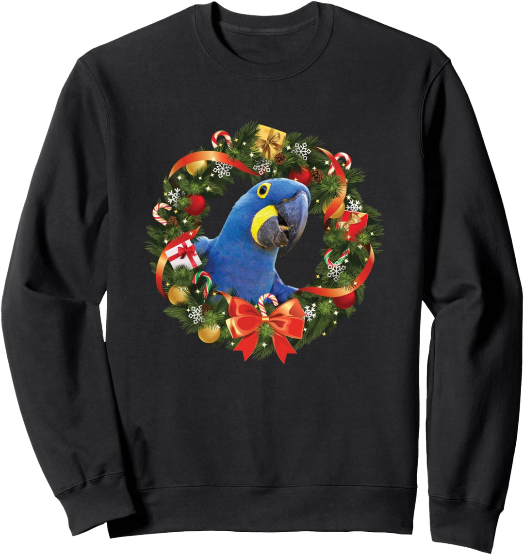 Hyazinth-Ara Papagei Weihnachtskranz Sweatshirt