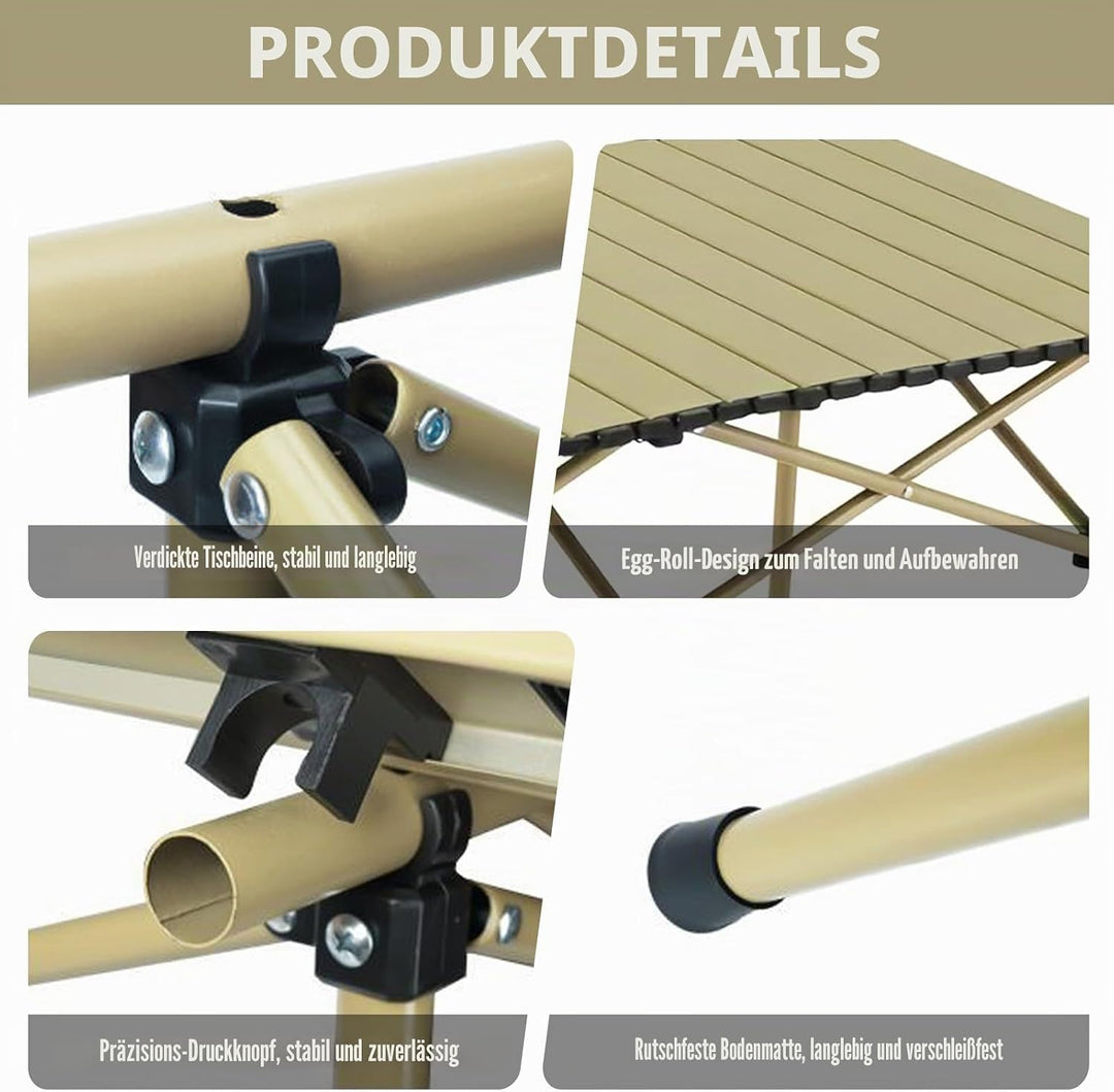 Campingtisch Faltbar 95x56x50cm - Aufrollbare Tischplatte mit Tragetasche - Kohlenstoffstahl Gestell