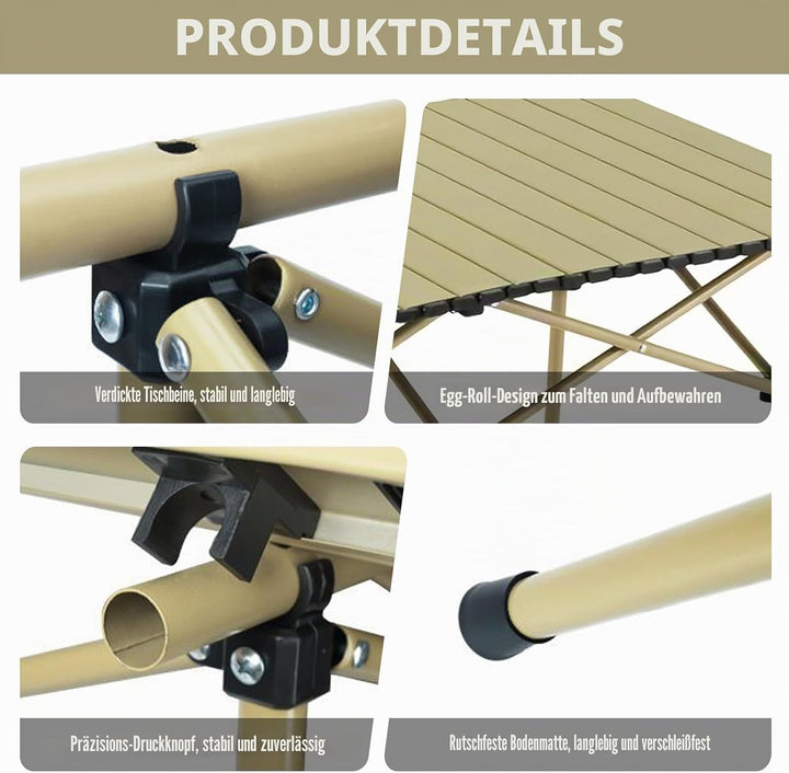 Campingtisch Faltbar 95x56x50cm - Aufrollbare Tischplatte mit Tragetasche - Kohlenstoffstahl Gestell