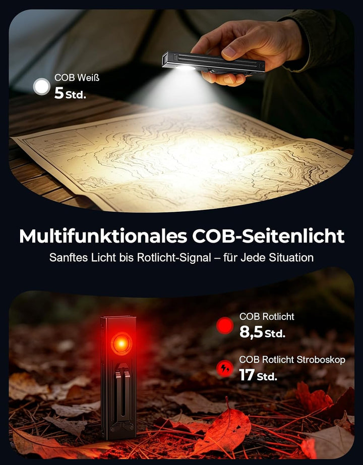 EOIWUY Taschenlampe LED Aufladbar, 1300 Lumen Extrem Hell Taschenlampen | 4 Lichtmodi, Flaches &amp; Mag