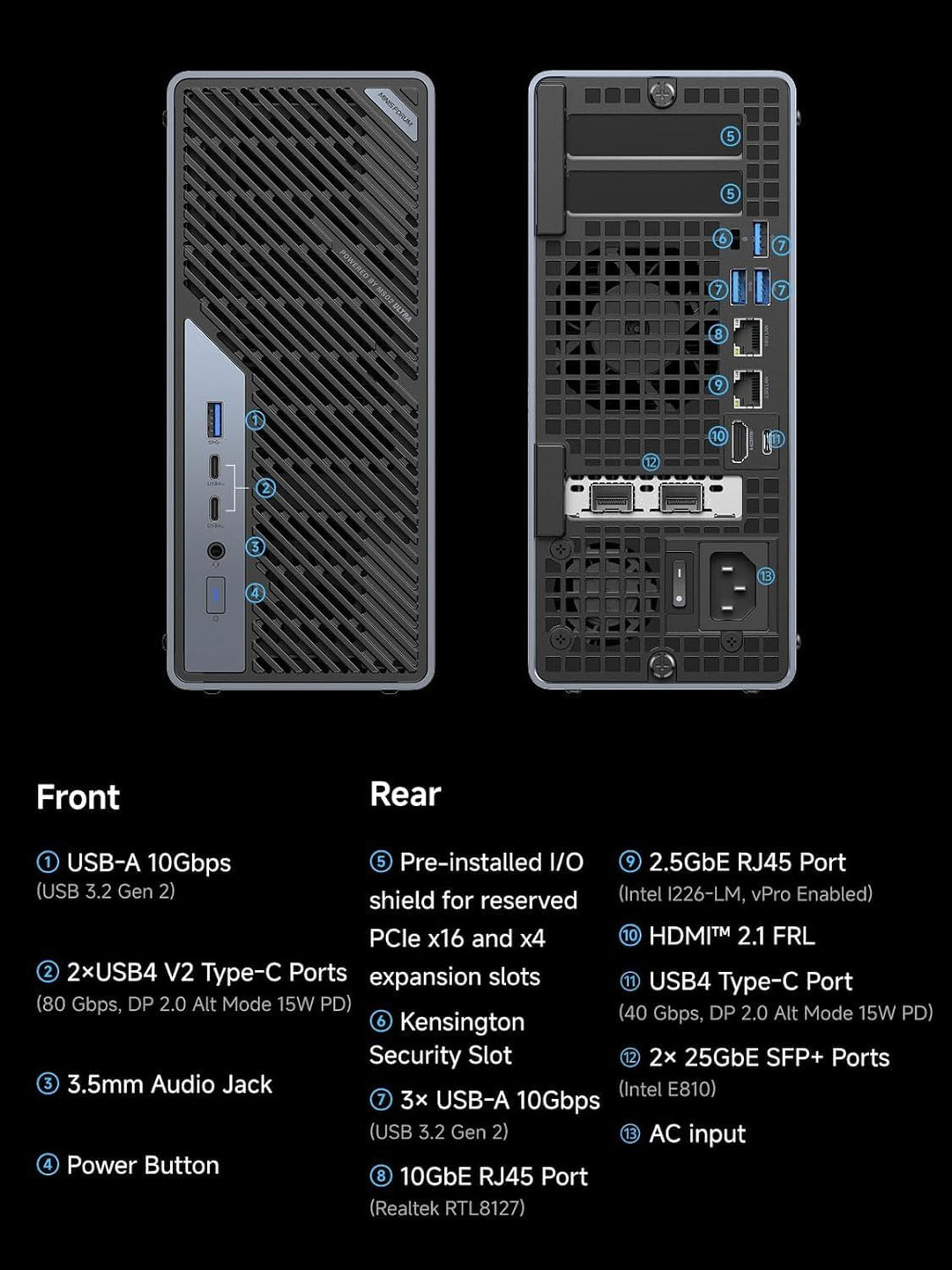 MINIS FORUM MS-02 Ultra Mini PC, Core Ultra 9 285HX Prozessor (24C/24T bis 5,5 GHz) und Intel Graphi