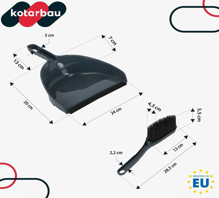 KOTARBAU® Handkehrset Handfeger mit Gummiborsten + Kehrschaufel mit Gummilippe für Schmutz Staub Fel