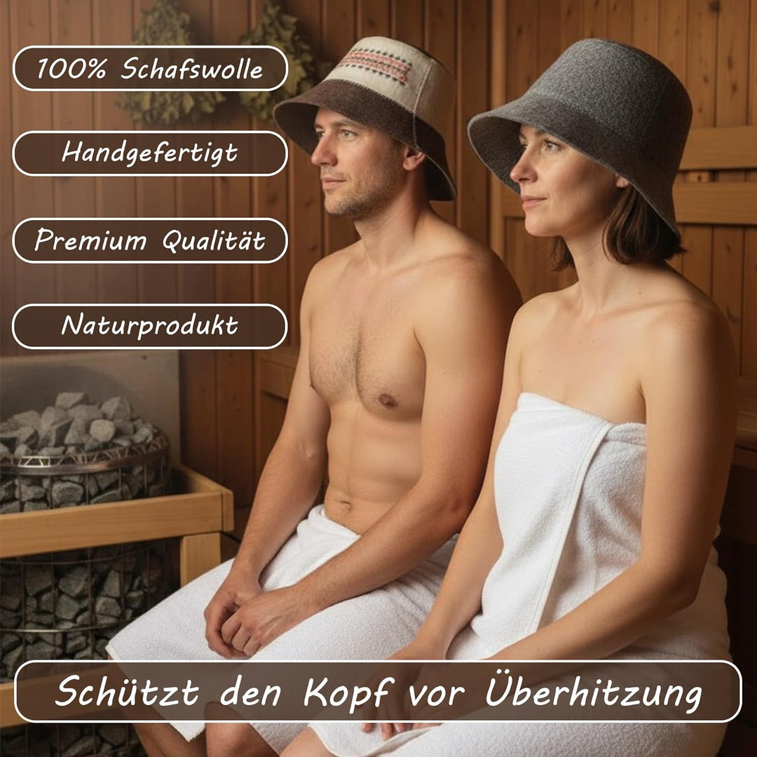 Saunahut Herren Perfekte Saunamütze aus 100% Filz - Sauna Hut Filzhut Sauna Mütze Herren Kopfbedecku