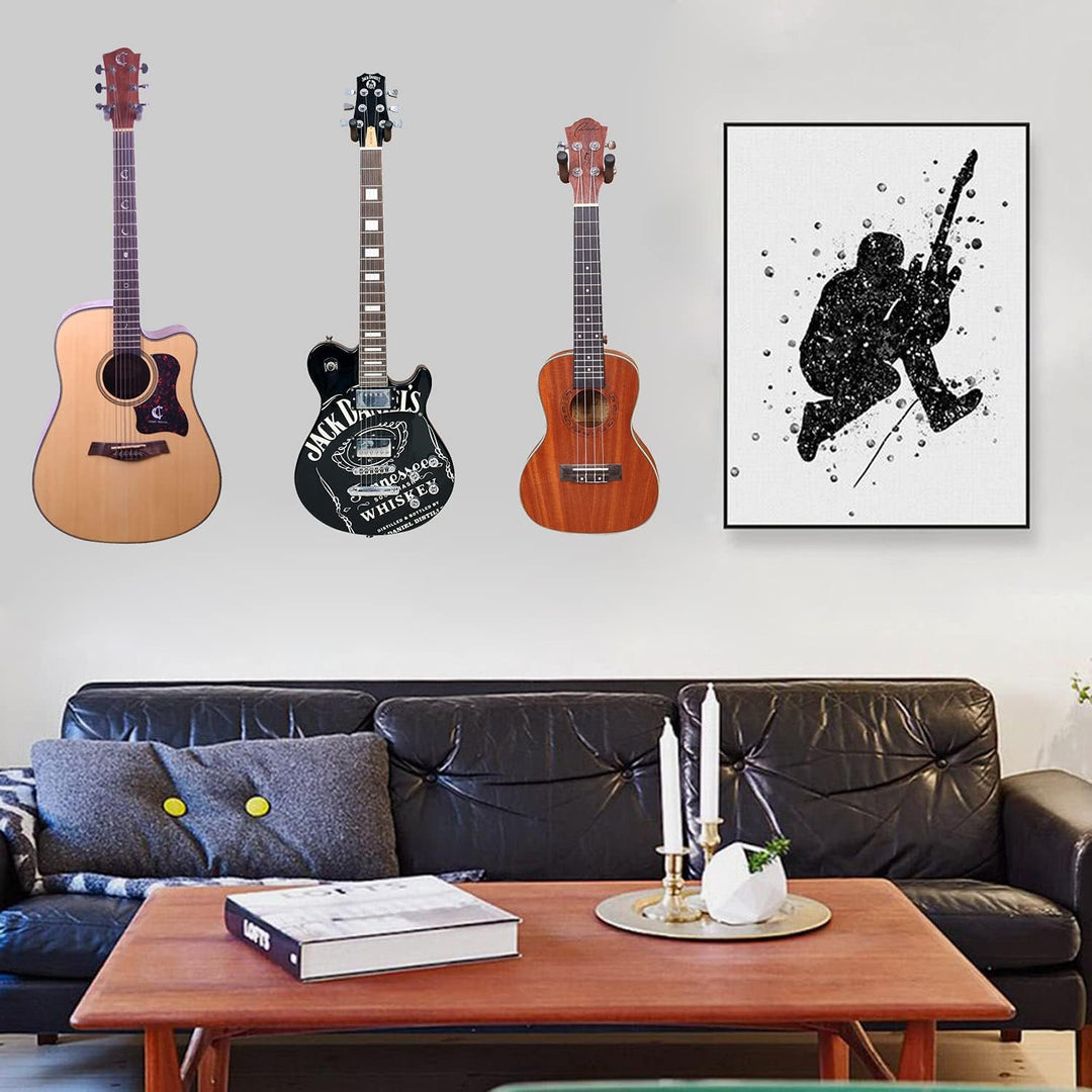 PUNK Gitarren Wandhalter 3er Pack,Zebra Hartholz-Gitarren Ukulele Wandhalterung,Gitarren Kleiderbüge