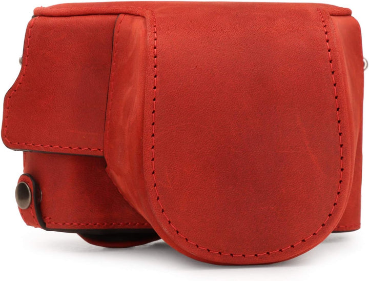 MegaGear MG1699 Ever Ready Kameratasche aus echtem Leder, kompatibel mit Leica D-Lux 7, Rot, Rot