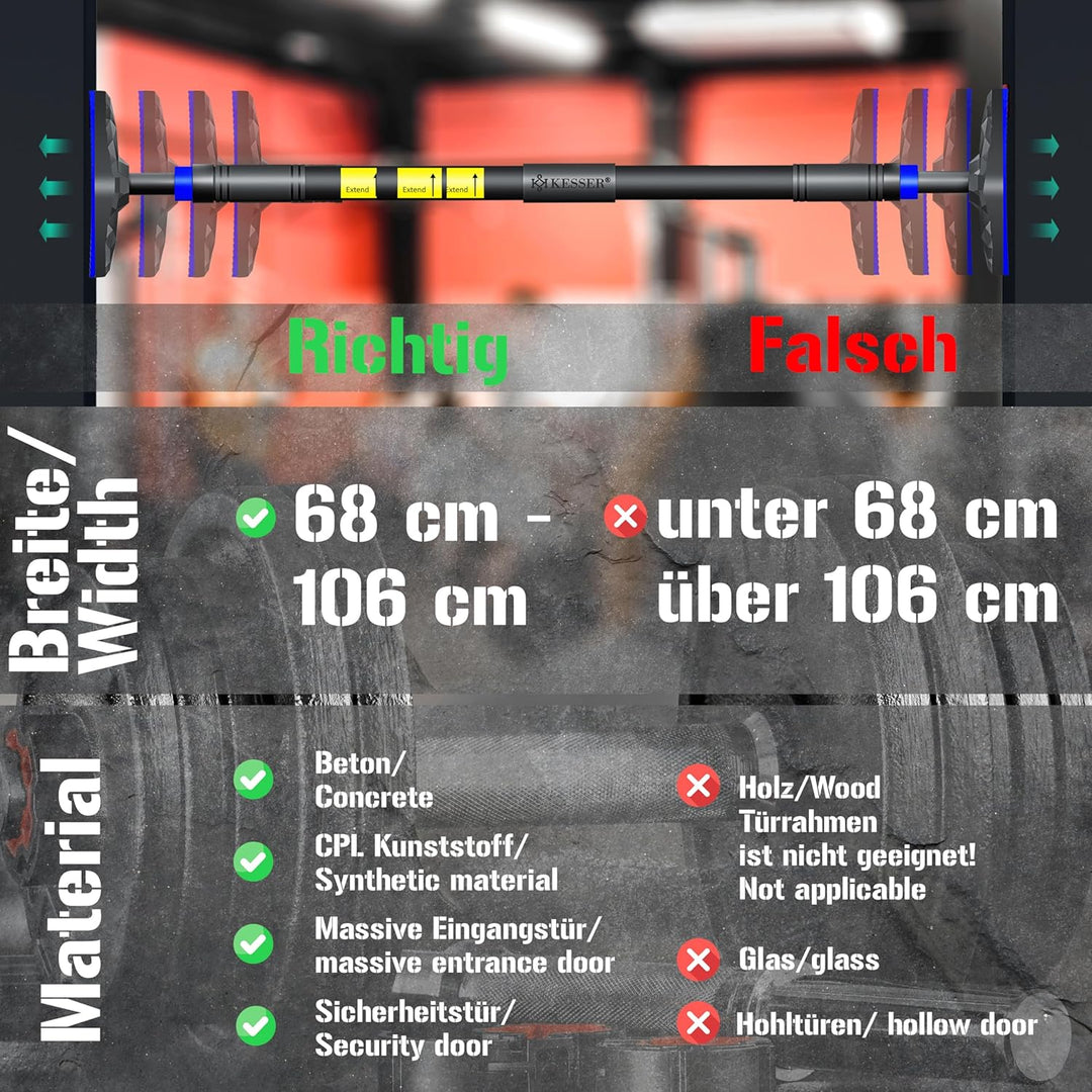 KESSER® Klimmzugstange Türrahmen verstellbar, Pull Up Bar Heimturnhalle, Reckstange ohne Schrauben/B