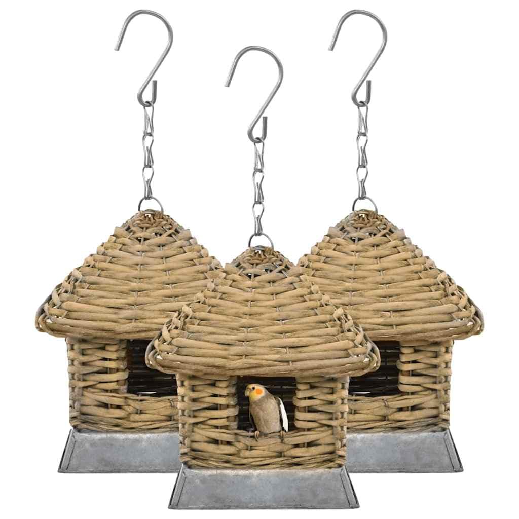 3er Set Vogelhaus aus Weidengeflecht mit Gusseisen-Rahmen, Nistkasten für Garten und Balkon, 17x17x1