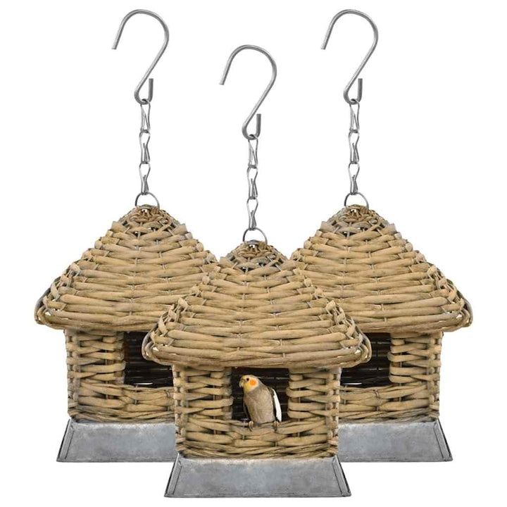 3er Set Vogelhaus aus Weidengeflecht mit Gusseisen-Rahmen, Nistkasten für Garten und Balkon, 17x17x1
