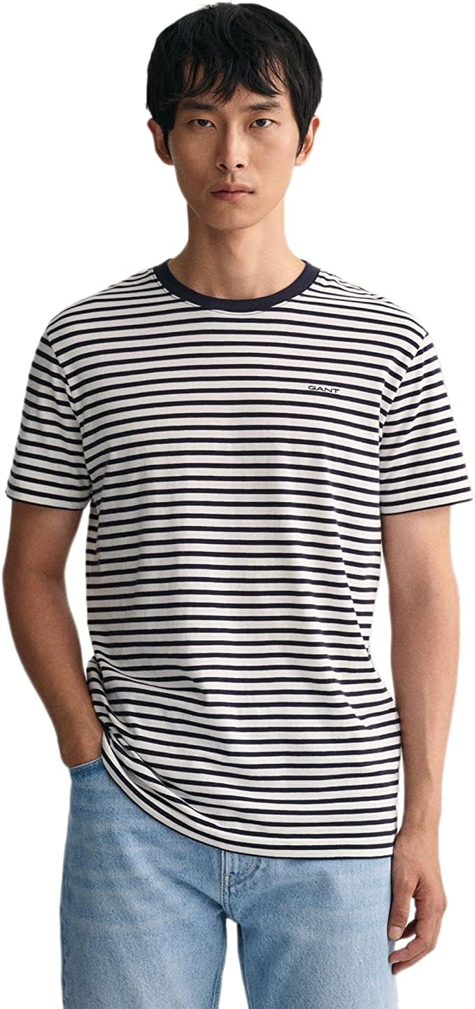 GANT Herren Striped T-Shirt MIT Streifen M Evening Blue, M Evening Blue