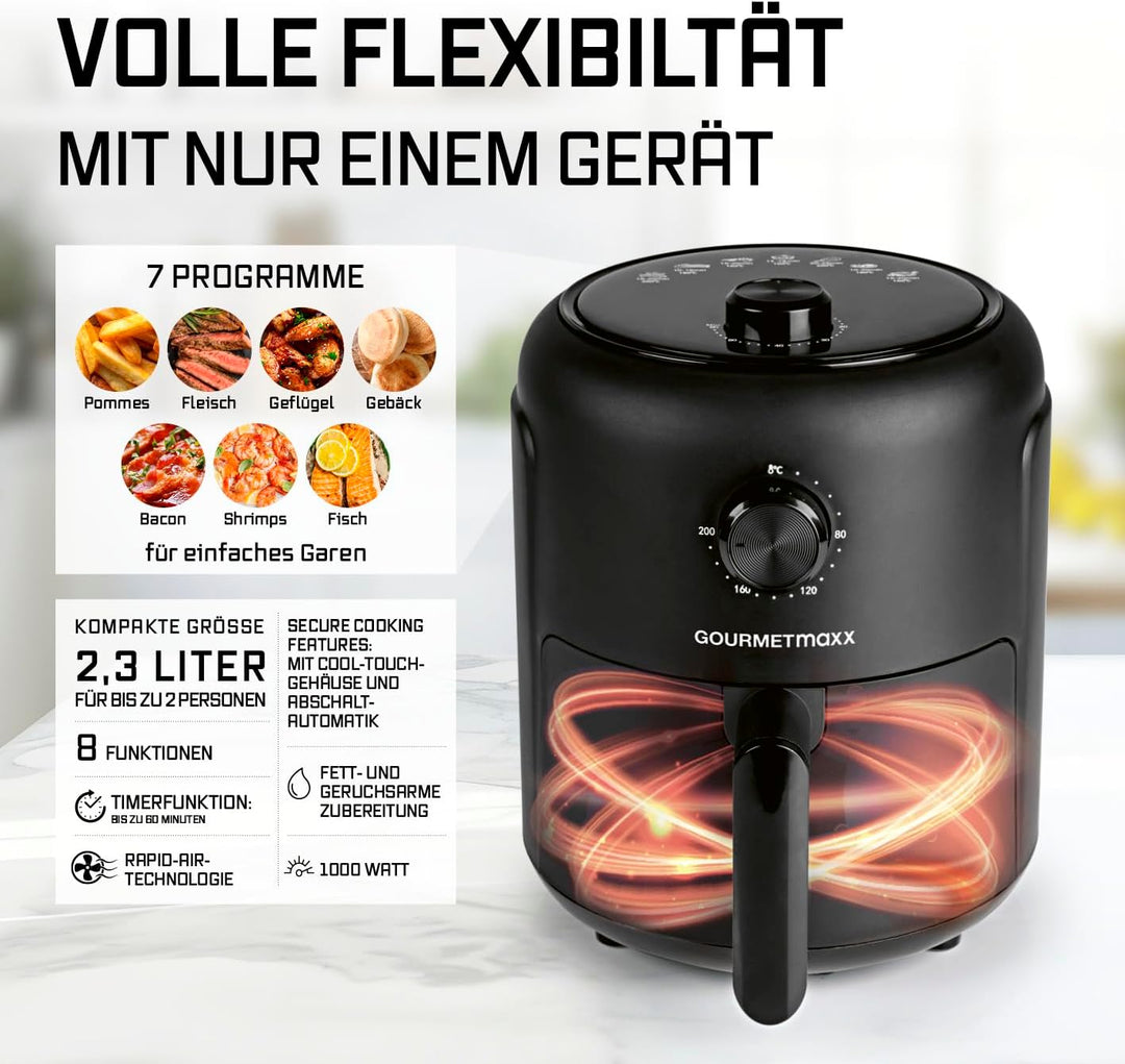 GOURMETmaxx Heissluftfritteuse, 2,3 l | Airfryer mit Timerfunktion (60 Minuten Timer) | Nahezu ohne