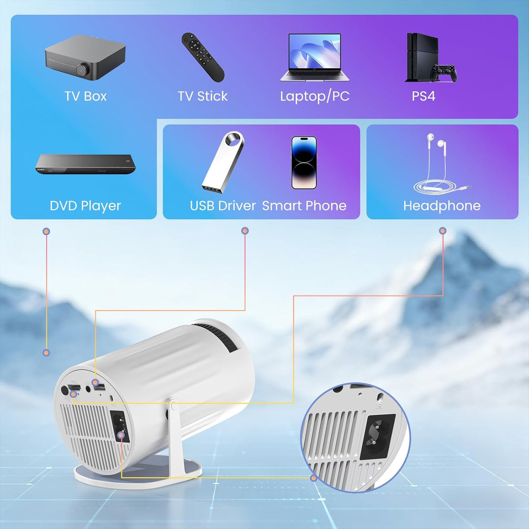 Mini Projektor 4k,Smart Mini Beamer mit WiFi 6 und Bluetooth 5.4 Auto Keystone 180° Drehbar,Projekto