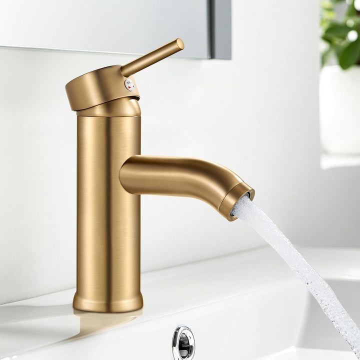 kisimixer Wasserhahn Bad Gebürstetes Gold Waschtischarmatur, Armatur Badezimmer Einhebelmischer Misc
