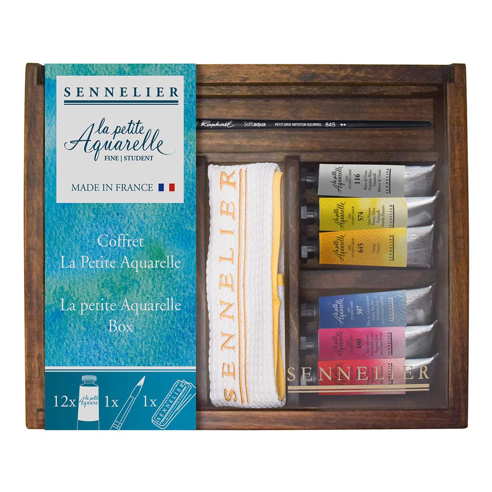 La Petite Aquarelle Watercolor Wood Box Set by Sennelier, Includes 12-10ml Tubes of Color, Raphael B